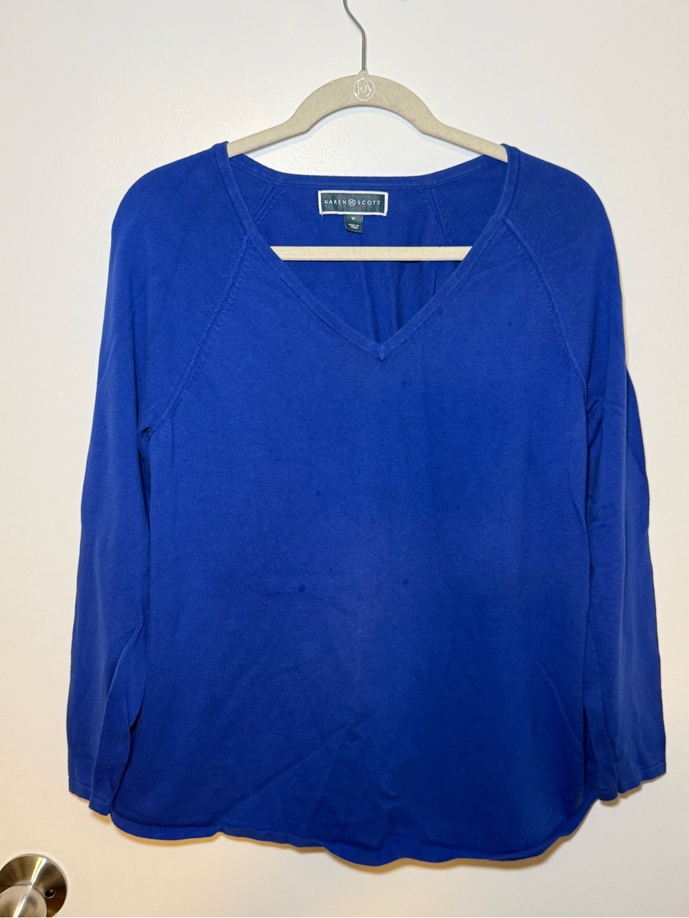 Cotton Karen Scott Blue V-Neck Women's Top